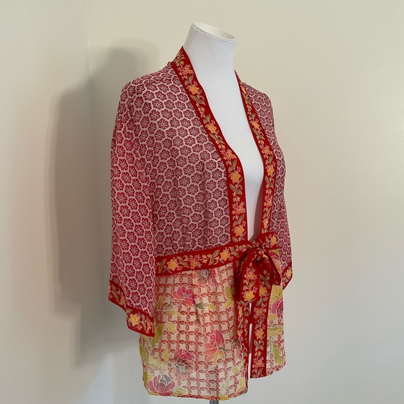 Coldwater Creek Red and Pink Floral Kimono Jacket - Picture 3 of 6